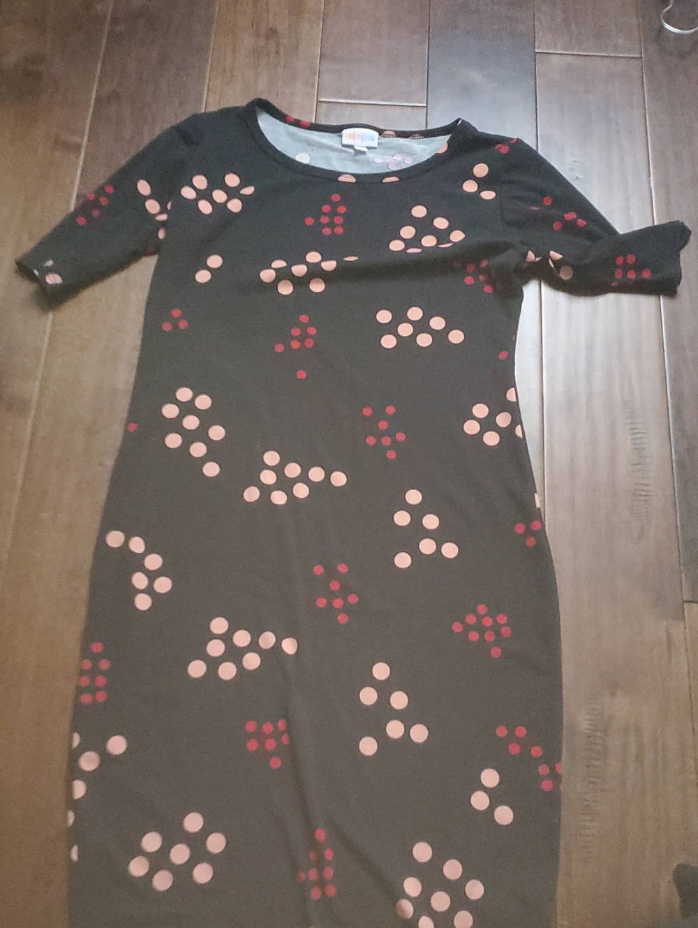 Black Dot-Print Midi Dress with Pink and Red Accents Size Xs Fits Womens 2-4